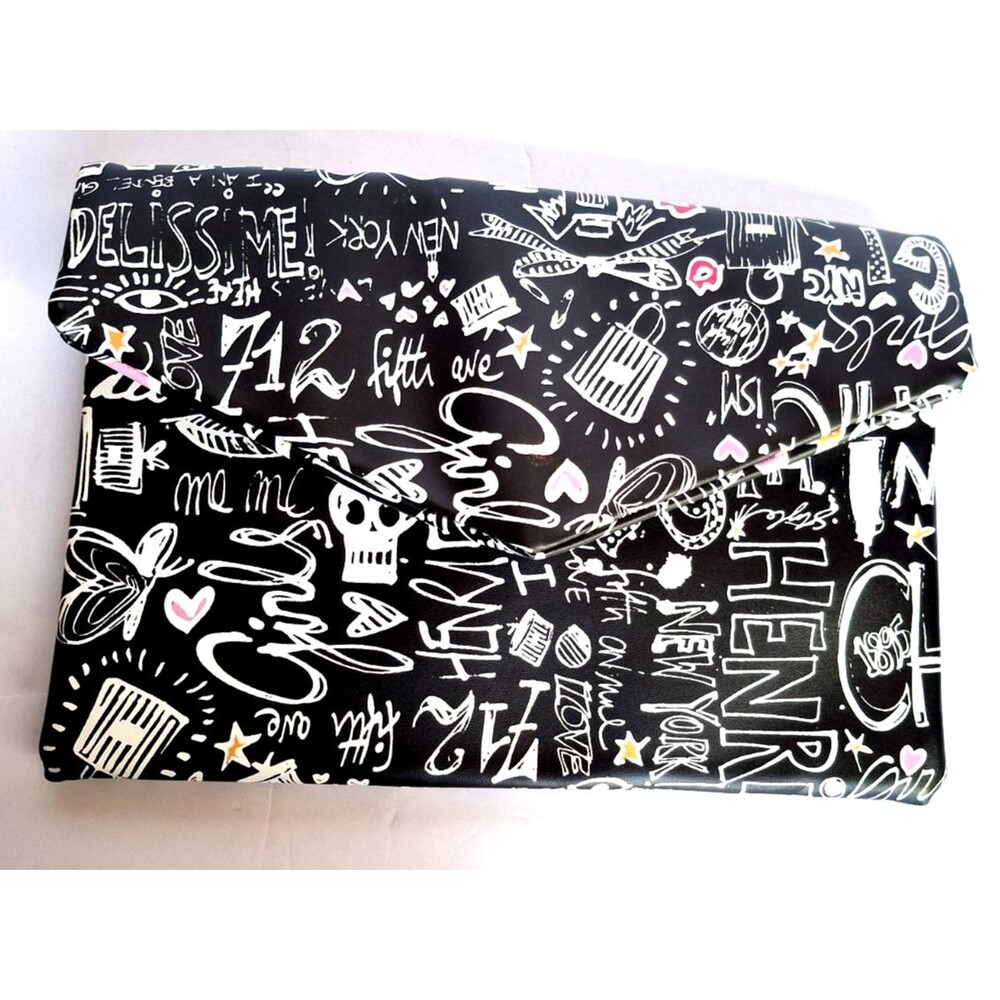 Bam Forever Graffiti Purse Clutch Black White Snap Close